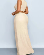 Plus Size Summer Deep V Neck Sleeveless Knot Slit Bodycon Dress