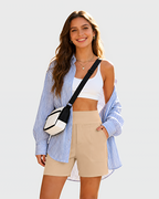 High-Waisted Athletic Bermuda Shorts With Pockets