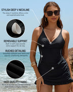 Deep V Cross-Back Ruched One-Piece Swimsuit
