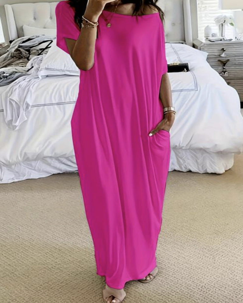 Women’s Solid Color Batwing Sleeve Casual Nightdress