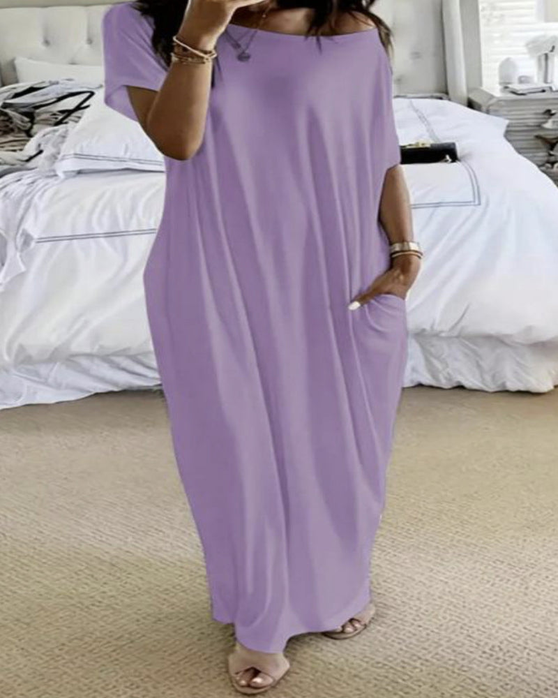 Women’s Solid Color Batwing Sleeve Casual Nightdress