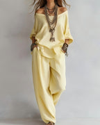 Summer Linen Set Relaxed Fit Top & Wide-Leg Pants Effortless Casual Wear