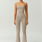 Women’s Halter Neck Bodycon Flare Jumpsuit – Stretchy, Butt-Lifting Activewear