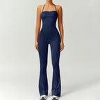Women’s Halter Neck Bodycon Flare Jumpsuit – Stretchy, Butt-Lifting Activewear