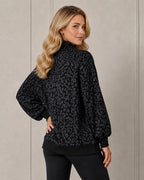 Leopard-Print Half-Zip Oversized Pullover