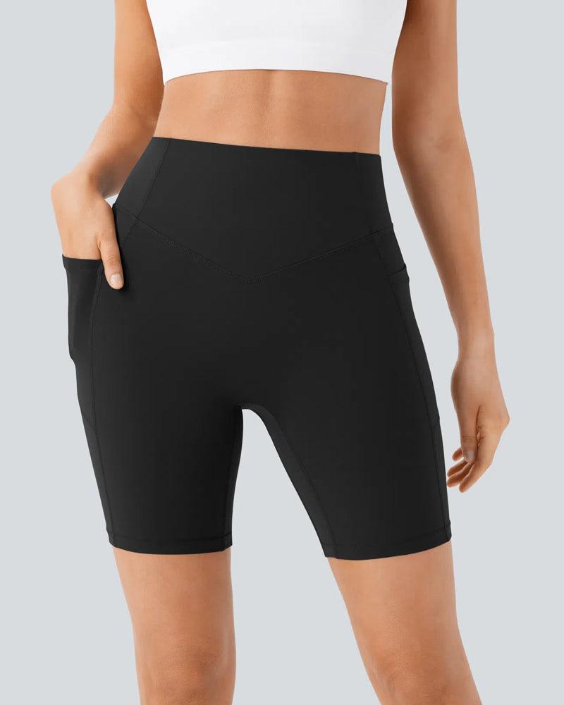 High Waisted Butt Lifting Tummy Control Side Pocket Shaping Training Shorts 7"