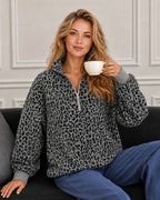 Leopard-Print Half-Zip Oversized Pullover